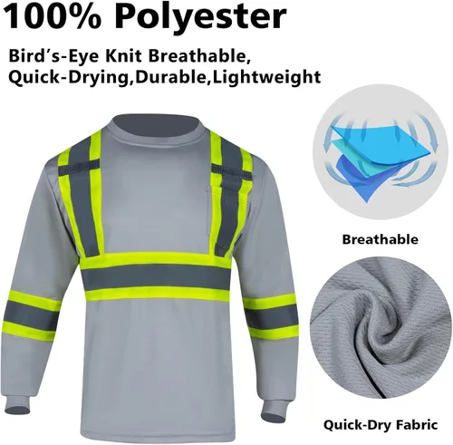 Miniatura 4 de VENDACE Camiseta de Seguridad Reflectante de Alta Visibilidad 3 Paquetes Hi Vis Camisa de Trabajo de Construcción de Manga Larga