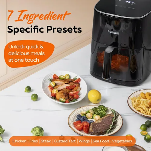 Miniatura 3 de Fullwill Freidora de aire 6QT con ventana visible, cesta antiadherente y apta para lavavajillas, freidora de aire multifunción 12 en 1, asar, Negro