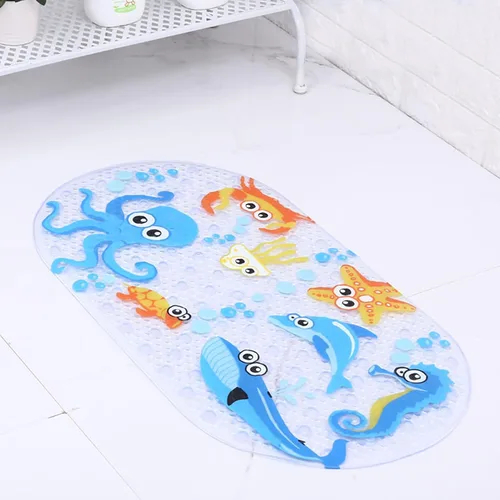 Miniatura 4 de Tapete de baño para niños pequeños, tapete de baño antideslizante de PVC de 15 x 28 pulgadas para niños, bonita alfombra de baño de dibujos animados
