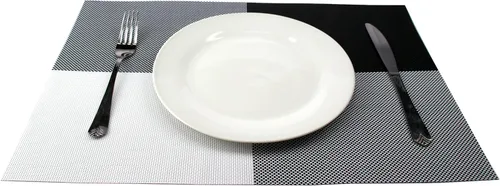 Miniatura 5 de GEFEII Manteles individuales de vinilo tejido de PVC antideslizante, resistente al calor, manteles individuales en blanco y negro, para cocina