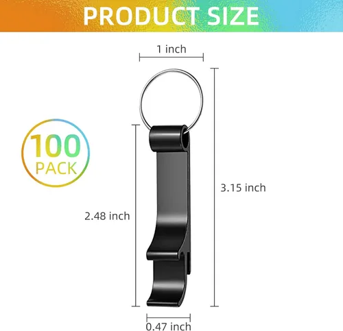 Miniatura 2 de Paquete de 100 llaveros de metal negro para abrebotellas, pequeño abrebotellas para regalo de fiesta (negro, 100 unidades)