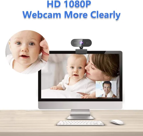 Miniatura 2 de Cámara web para PC con micrófono, cámara web Full HD 1080P para transmisión para Mac Laptop, cámara de computadora externa USB para escritorio, Negro