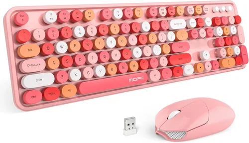 Miniatura 22 de Combo de teclado y mouse inalámbricos MOFII, teclado de tamaño completo estilo máquina de escribir con almohadilla numérica y mouse USB 2 en 1 Azul