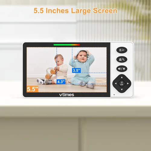 Miniatura 2 de VTimes - Monitor de bebé con cámara y audio, pantalla HD de 720P de 5.5 pulgadas, monitor de video sin WiFi, modo VOX, panorámica/inclinación/zoom