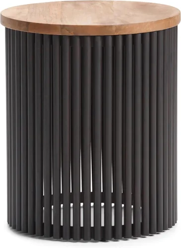 Miniatura 13 de SIMPLIHOME Demy - Mesa auxiliar redonda de metal sólido de 18 pulgadas de ancho con parte superior de mármol genuino y base de listones en negro