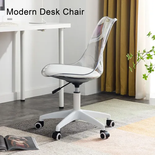 Miniatura 3 de Silla de escritorio de acrílico transparente, sillas fantasmas modernas con ruedas, bonita silla de plástico con ruedas sin brazos con altura