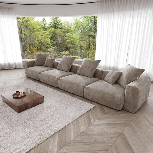 Miniatura 31 de JACH Sofás Seccionales de Pana para Sala de Estar, Sofá Seccional Modular con Otomanas Chaise, Fundas de Cojines Removibles, Sofá Cama Moderno