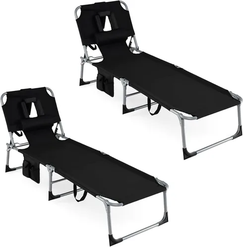 Miniatura 16 de COSTWAY Silla de salón plegable de playa, silla de bronceado con agujero para la cara, respaldo ajustable de 5 posiciones, almohada y bolsillo