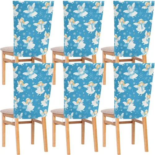 Juego de 6 fundas decorativas para silla de comedor, diseño de ángel de nieve azul, para decoración del hogar, comedor, lavable, para dormitorio,