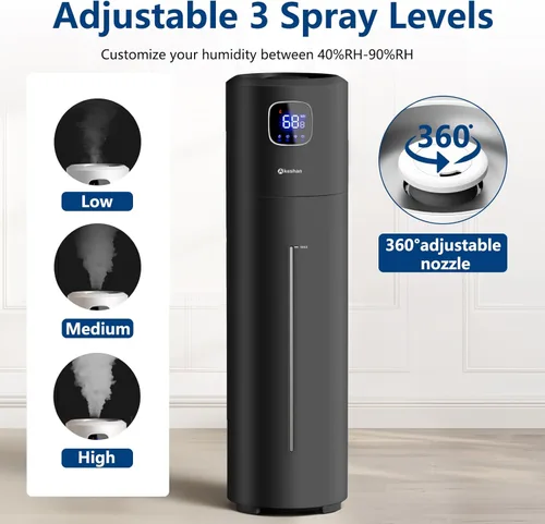 Miniatura 5 de Akeshan Humidificadores Grandes para Dormitorio, 9L/2.5Gal Ultrasónico de Niebla Fría, Relleno Superior Fácil de Limpiar con Velocidad de Niebla