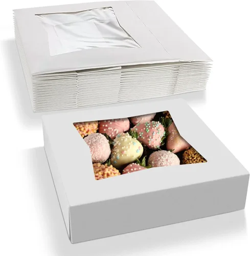 Miniatura 10 de MT Products Cajas Kraft para tartas de 10 x 10 x 2.5 pulgadas, cajas para pasteles de panadería con ventana (paquete de 15) – fabricadas