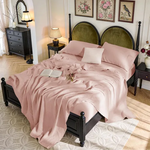 Miniatura 24 de SONORO KATE Sábanas de cama de lino francés 100% puro, tamaño Queen, sábanas de cama de lino transpirables y duraderas, antidesgarro, lavables a