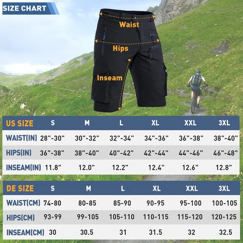 Miniatura 6 de Hiauspor Pantalones cortos de ciclismo de montaña para hombre, elásticos, de secado rápido, con bolsillo con cremallera