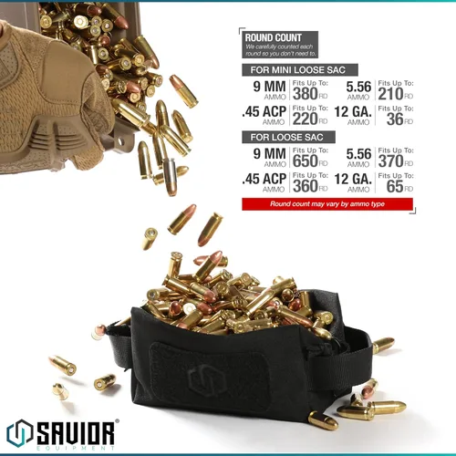 Miniatura 4 de Savior Equipment Paquete de 4 bolsas tácticas Loose Sacs, para munición de armas de fuego, con parches de identificación incluidos, funda blanda