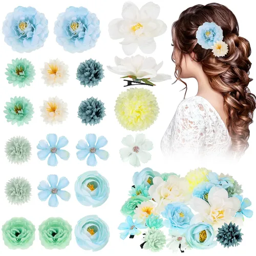Miniatura 15 de BBTO 21 piezas pinzas para el pelo con diseño de flores, pasadores para el cabello con rosas, diademas para mujer, accesorios de flores, estilo Azul