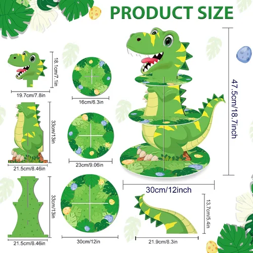 Miniatura 2 de Soporte de 3 niveles para cupcakes de dinosaurio, decoración de fiesta, soporte para cupcakes de dinosaurio de Anberky con forma de dinosaurio