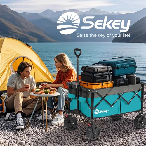 Miniatura 7 de Sekey Carros de 220L plegables con grandes ruedas de playa todo terreno, vagón plegable de alta resistencia con portavasos, vagón plegable extra