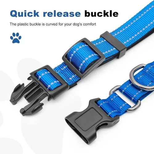 Miniatura 7 de Collares de perro reflectantes de martingala. Collar de perro con hebilla de liberación rápida. Collar de mascota de nylon ajustable, suave, Azul