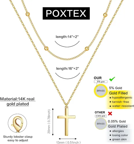 Miniatura 2 de Collar de cruz para mujeres y niñas, delicado chapado en oro de 14 quilates, gargantilla con dije de cruz que no se deslustra, impermeable, moderno