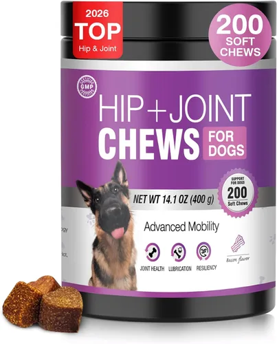 Glucosamina para perros, 200 unidades, suplemento de apoyo para las articulaciones, masticables de condroitina para cadera y articulaciones de