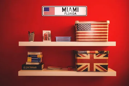 Miniatura 3 de Letrero de bandera de Estados Unidos de Miami, Florida, letrero de metal para decoración del hogar, decoración de pared de cueva de hombre o espacio