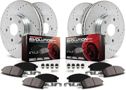 Power Stop K6556 juego de freno frontal y posterior Z23 Evolution con rotores perforados/ranurados y pastillas de frenos cerámicas