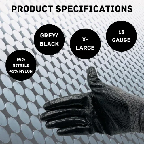 Miniatura 2 de PackagingSuppliesByMail PSBM Nitrile Coated Safety Work Gloves, Dipped Coating For Grip With Breathable Backing