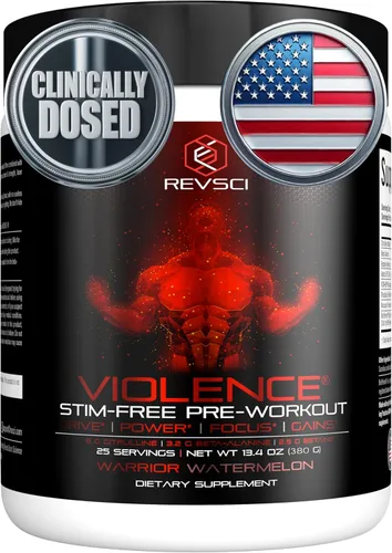 REVSCI - Polvo de preentrenamiento sin estimulantes de VIOLENCE Stim sin estimulación, dosificado de precisión, no Stim, sin cafeína, polvo de