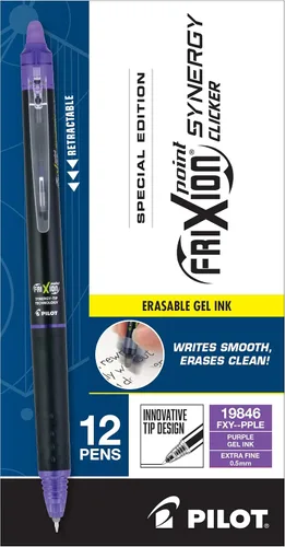 Miniatura 10 de PILOT FriXion Synergy Bolígrafos de tinta de gel retráctiles con clic borrables, punta extra fina de 0.5mm, tinta negra, docena