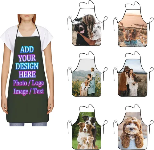 Miniatura 20 de Delantal de cocina personalizado con logotipo de texto fotográfico, delantal unisex personalizado para camarero de restaurante para hornear barbacoa