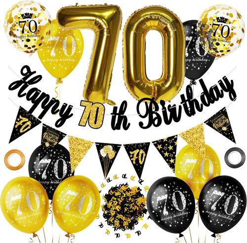 Miniatura 15 de Decoraciones de fiesta de cumpleaños número 16 para hombres y mujeres, negro y dorado, cartel de feliz cumpleaños negro y dorado, globos de feliz