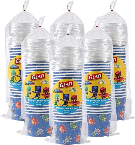 Miniatura 7 de Glad Cuencos de papel para aperitivos con tapas para niños, diseño espacial, resistentes, desechables para microondas con tapas para sopa o helado