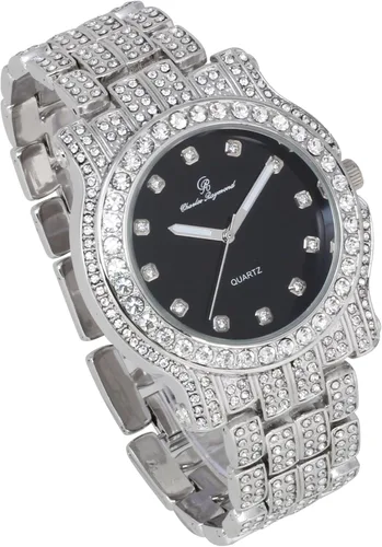 Miniatura 32 de Charles Raymond Bling-ed Out Ultimate Hip Hop Royalty Reloj para hombre con número romano de fácil lectura o indicadores de tiempo de diamantes