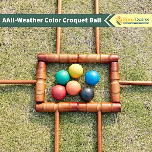 Miniatura 5 de SpexDarxs Juego de croquet de lujo de 35 pulgadas, juego de croquetas para seis jugadores con mazos de madera de primera calidad, bolas