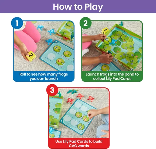 Miniatura 3 de Hand2Mind Lily Pad Letter Hop - CVC y juegos de palabras a la vista, juguetes de habilidades motoras finas, actividades de ortografía y creación