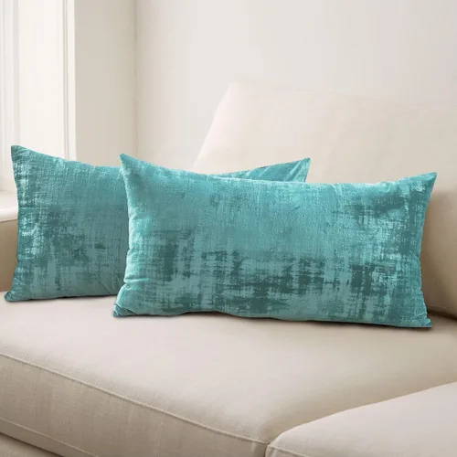 Miniatura 35 de Home Soft Things Juego de 2 fundas de almohada de terciopelo texturizado, 14 x 26 pulgadas, color verde azulado profundo, fundas decorativas