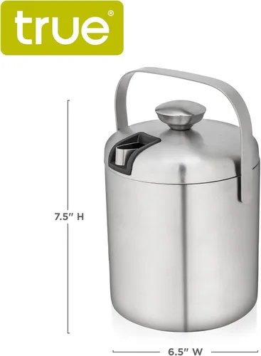 Miniatura 3 de Cubos de hielo de acero inoxidable True para fiestas con tapa, capacidad de 1.3L. Cubo de hielo de doble pared con pinzas, aislado, para bar