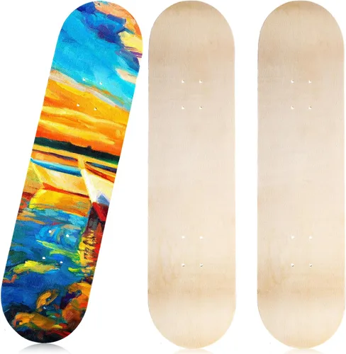 Miniatura 8 de Honoson 12 tablas de patineta en blanco a granel de 32 x 8 pulgadas, 7 capas de madera de arce liso, patineta de madera natural de doble cola