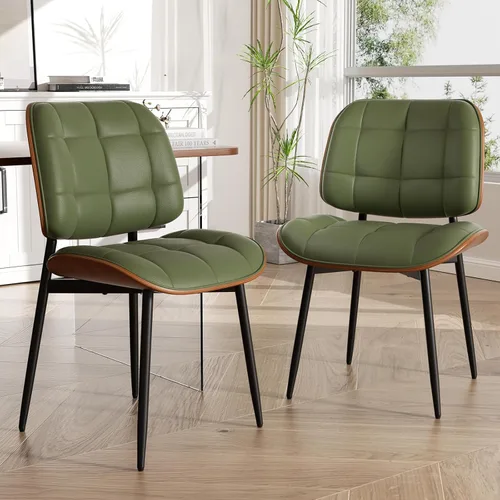 Miniatura 26 de Silla de comedor, moderna de mediados de siglo con cojín grueso, sillas de cocina tapizadas de piel sintética con respaldo de madera curvada de Beige