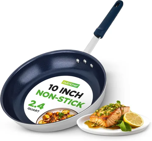 Miniatura 10 de NutriChef Sartén antiadherente extra grande de 14 pulgadas con mango de silicona, revestimiento de cerámica, mango de silicona azul, resistente a
