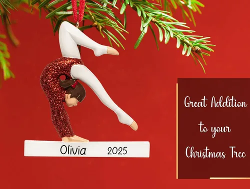 Miniatura 5 de Adorno de Navidad personalizado de gimnasia 2026 Adorno de gimnasia en barra de equilibrio, decoración de mujer para árbol de Navidad, regalo