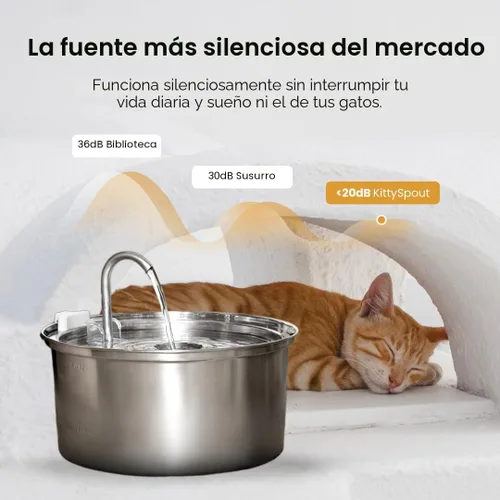 Miniatura 3 de KittySpout Fuente de Agua para Gatos de Acero Inoxidable Fuente de Beber Automática, Cuenco de Agua Circulante Silencioso, Apto para Lavavajillas