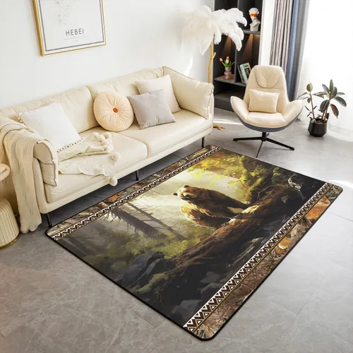 Miniatura 16 de Castle Fairy Alfombra antideslizante para sala de estar, diseño de ciervos salvajes, pinos de la selva, alfombra antideslizante para sala de estar