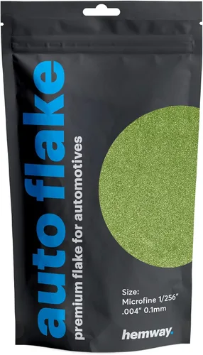 Miniatura 26 de Hemway Purpurina metálica para automóviles MICROFINE 1/256" .004" 0.1mm 100 micras, aditivo de pintura en escamas metálicas 100 g para uso con Verde