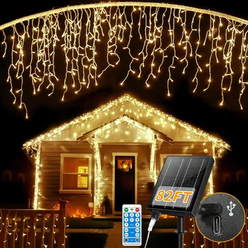 Miniatura 9 de Luces solares de Navidad para exteriores, 82 pies, 660 luces LED multicolor, funciona con energía solar con control remoto, luces solares que