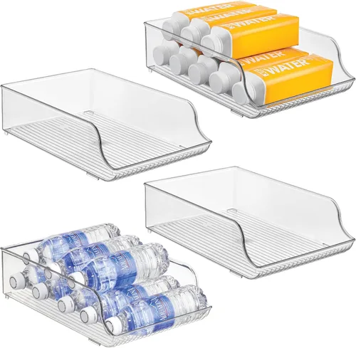 iDesign Organizador de botellas de agua para nevera, juego de 4, transparente, fabricado en Estados Unidos