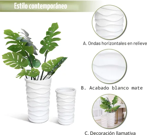 Miniatura 5 de LuxenHome Macetas Altas para Plantas de Exterior, Juego de 2 Macetas para Interiores y Exteriores con Orificio de Drenaje y Tapón de Goma, Macetas