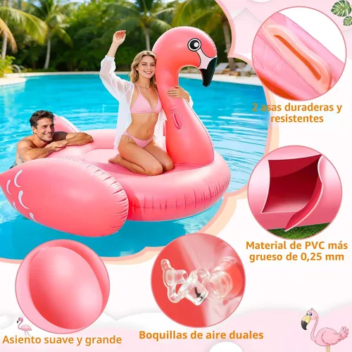Miniatura 6 de TURNMEON Flotador inflable de flamenco gigante de 102 pulgadas, flotador inflable de verano para playa, piscina, fiesta, juguetes para montar, balsa