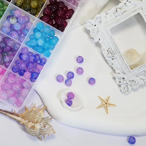 Miniatura 7 de Kit para hacer pulseras de 1200 piezas de cuentas de vidrio de 8mm, cuentas de cristal de 24 colores para hacer joyas, 2 cajas de cuentas