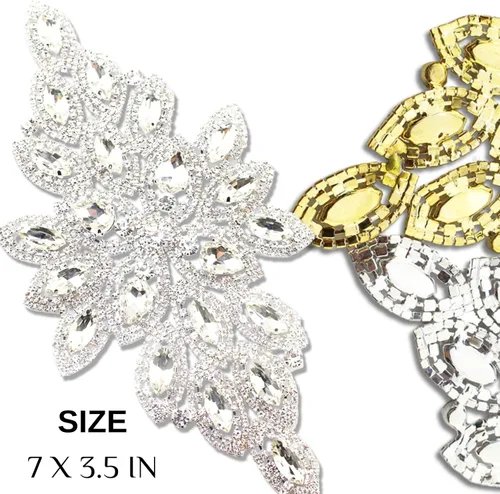Miniatura 2 de PEARLY JUN Parches de apliques de cristal con diamantes de imitación para bricolaje, con cuentas, ropa de costura para cinturón de boda, vestidos